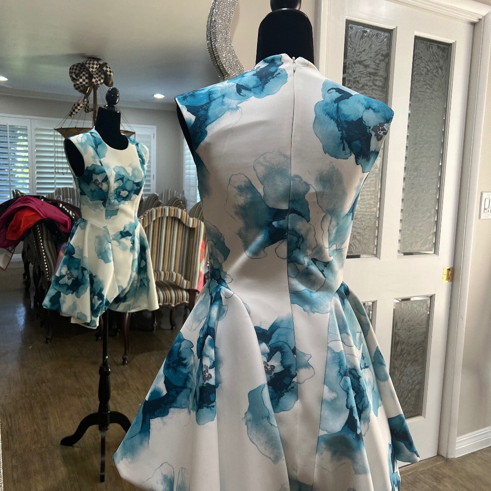 Custom dress, blue floral, small